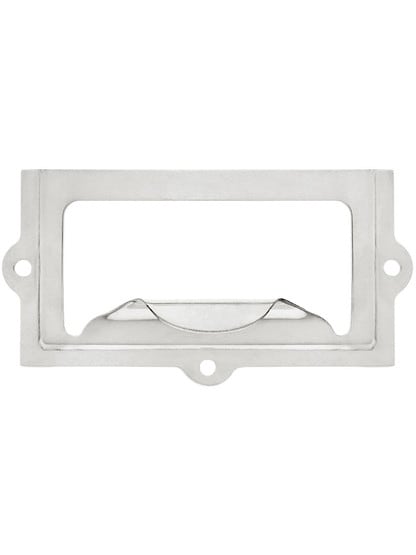 2 5/8 inch Stamped Brass Label Holder and Pull in Polished Nickel.